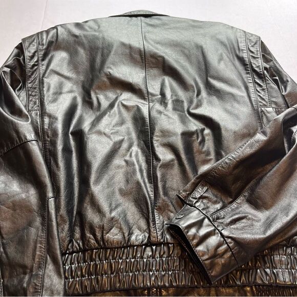 Men's Black Leather Jacket Waist Length Size 44 Bomber - Picture 9 of 12
